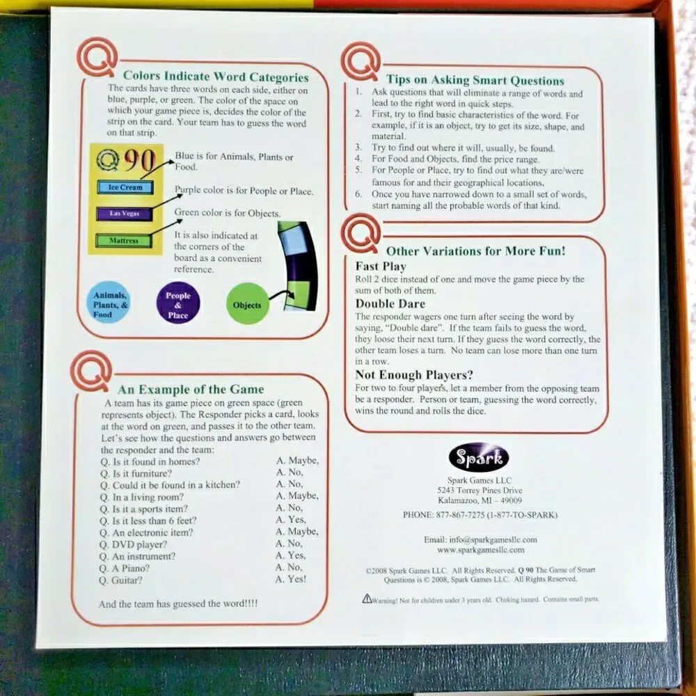 Q90 The Game of Smart Questions Board Game Spark Games Party Trivia Fun COMPLETE